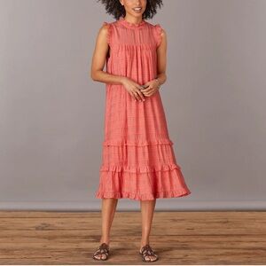 Anthro Sunday in Brooklyn Bright Beacon Tiered Midi Dress‎ in Coral Size Large